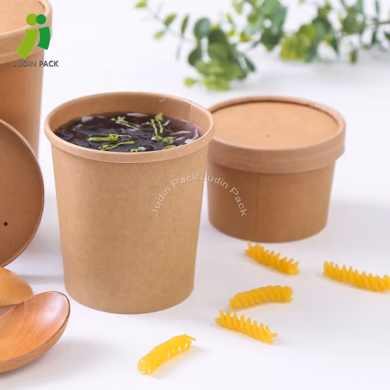 Paper Soup Cup by Biodegradable PLA/PE Custom White Kraft Paper
