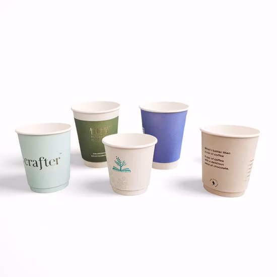 Custom Restaurants Packaging Compostable Cardboard Coffee Double Wall Paper Cup with Paper Lid