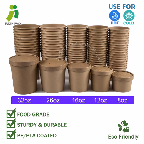 Paper Soup Cup by Biodegradable PLA/PE Custom White Kraft Paper
