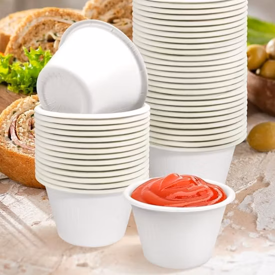 2oz 60ml Leakproof Sturdy Compostable Biodegradable Disposable Sugarcane Bagasse Paper Serving Dipping Soy Sauce Cup with Lid