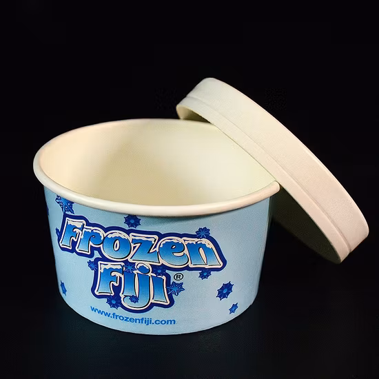 Eco Friendly Compostable Custom Frozen Paper Cup with Lid Spoon for Ice Cream Yogurt Paper Cups